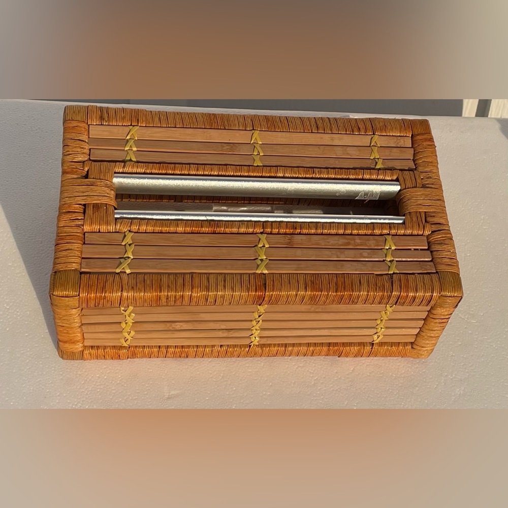 Rattan tissue holder wicker box cane wood rectangle bamboo handmade